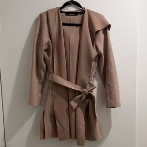 Zara Basic Hooded Faux Suede Belted Trench Coat - Pale Pink/Tan - Small